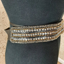 Load image into Gallery viewer, Black Elastic Belt With Silver Sequins and Beading