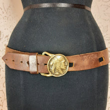 Load image into Gallery viewer, Solid Brass Native American Buckle Leather Belt