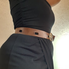 Load image into Gallery viewer, Solid Brass Native American Buckle Leather Belt