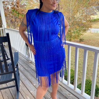 Electric Blue Fringe Shaker Dress: SIZE
