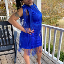 Load image into Gallery viewer, Electric Blue Fringe Shaker Dress: SIZE - Large
