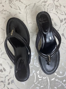 COACH Patent Leather Platform Flip-Flop Wedge Sandles - Black SIZE 8