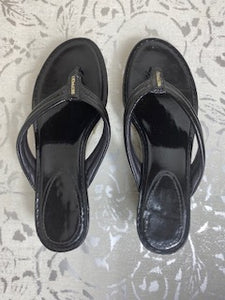 COACH Patent Leather Platform Flip-Flop Wedge Sandles - Black SIZE 8