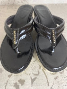 COACH Patent Leather Platform Flip-Flop Wedge Sandles - Black SIZE 8