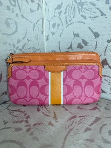 COACH Wristlet - Pink/Orange/White Stripe