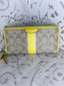 COACH Accordian Zip Wallet in Signature Logo - Yellow Stripe/Taupe