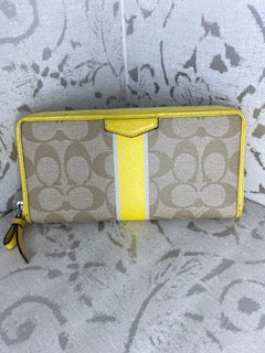 COACH Accordian Zip Wallet in Signature Logo - Yellow Stripe/Taupe