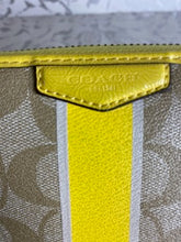 Load image into Gallery viewer, COACH Accordian Zip Wallet in Signature Logo - Yellow Stripe/Taupe
