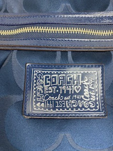 COACH POPPY Signature Logo Sateen Large Tote - Navy Blue