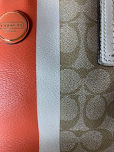 Load image into Gallery viewer, COACH Signature Logo w/ Stripe PVC Carryall - Orange/Taupe/Ivory
