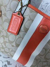 Load image into Gallery viewer, COACH Signature Logo w/ Stripe PVC Carryall - Orange/Taupe/Ivory
