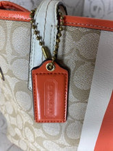 Load image into Gallery viewer, COACH Signature Logo w/ Stripe PVC Carryall - Orange/Taupe/Ivory
