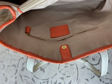 Load image into Gallery viewer, COACH Signature Logo w/ Stripe PVC Carryall - Orange/Taupe/Ivory
