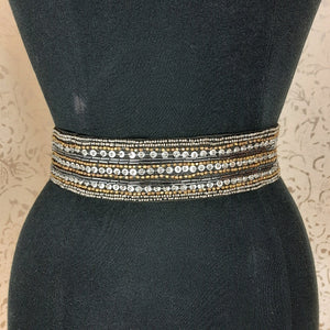 Black Elastic Belt With Silver Sequins and Beading