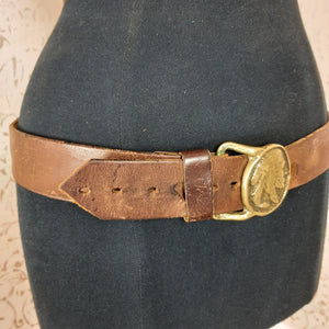 Solid Brass Native American Buckle Leather Belt