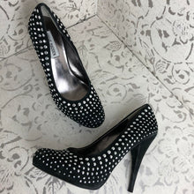 Load image into Gallery viewer, BLACK SUEDE STUDDED PLATFORM HEELS: Size 9
