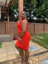 Load image into Gallery viewer, ORANGE STRETCHY FEAUX WRAP DRESS: Size - Large
