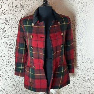 LAUREN PLAID MILITARY BLAZER: Size 8