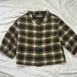 Brown Plaid Crop Jacket: Size Medium