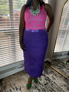 Purple Ruched/Gathered Long Skirt: SIZE - 16