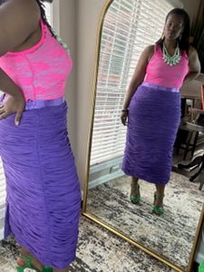 Purple Ruched/Gathered Long Skirt: SIZE - 16