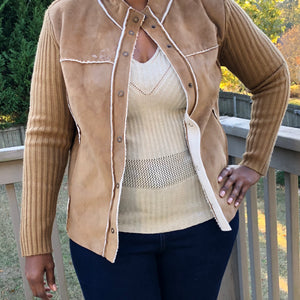 TAN SUEDE-LIKE/SWEATER JACKET