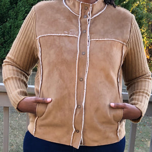 TAN SUEDE-LIKE/SWEATER JACKET