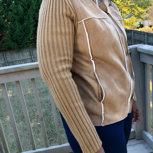 TAN SUEDE-LIKE/SWEATER JACKET