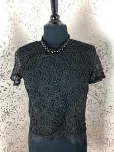 BLACK SHEER LACE BLOUSE: Size - Large