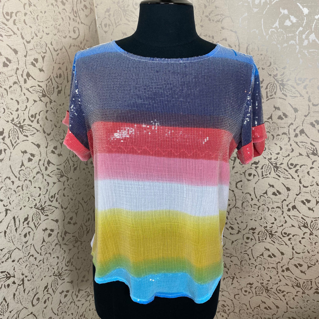 Clear Sequins Overlay Top w/Rainbow Colors: Size L (Fixer Upper/Imperfect)