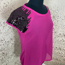 Load image into Gallery viewer, Sheer Hot Pink Blouse with Black Sequin Shoulders: Large
