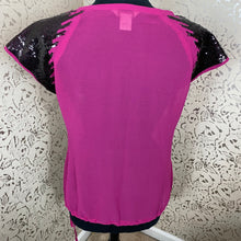 Load image into Gallery viewer, Sheer Hot Pink Blouse with Black Sequin Shoulders: Large
