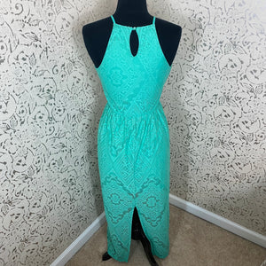 MINT GREEN LACE HALTER DRESS: SMALL