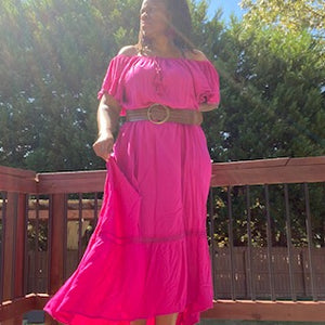 PINK RUFFLED BOHEMIAN MAXI DRESS: Size 16/18