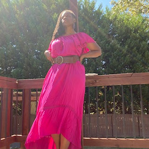 PINK RUFFLED BOHEMIAN MAXI DRESS: Size 16/18