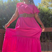 Load image into Gallery viewer, PINK RUFFLED BOHEMIAN MAXI DRESS: Size 16/18
