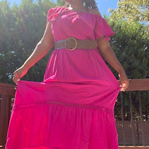 PINK RUFFLED BOHEMIAN MAXI DRESS: Size 16/18