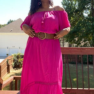 PINK RUFFLED BOHEMIAN MAXI DRESS: Size 16/18