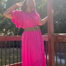 Load image into Gallery viewer, PINK RUFFLED BOHEMIAN MAXI DRESS: Size 16/18
