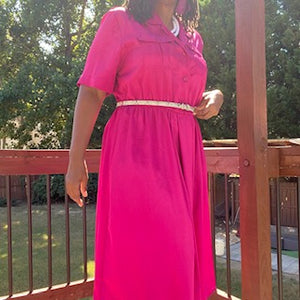 VINTAGE Deep Pink Polyester Dress: Size 16W