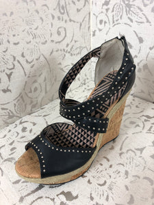 JESSICA SIMPSON CORK WEDGES W/STUDS: Size  8.5 (Imperfect)