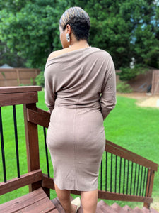 MOCHA OFF THE SHOULDER DRESS: Size 1X