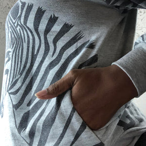 ZEBRA SWEATSHIRT WITH POCKETS: SIZE - FITS LIKE A LARGE