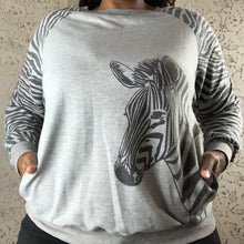 Load image into Gallery viewer, ZEBRA SWEATSHIRT WITH POCKETS: SIZE - FITS LIKE A LARGE
